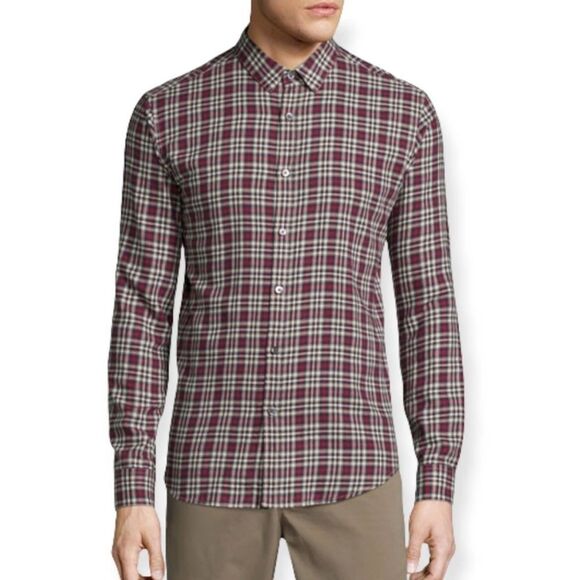 Theory 100% Cotton Zack Plaid Long-Sleeve Sport Shirt Button Front Collared XL - Picture 3 of 10